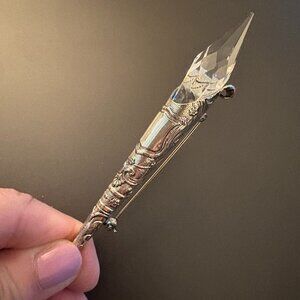 Vintage Ermani Bulatti Etched Silver Plate and Crystal Pin